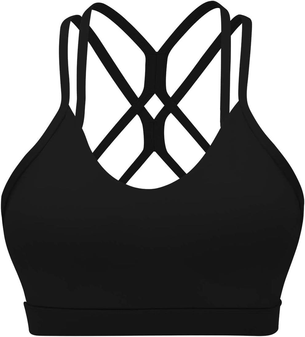 Strappy Sports Bra for Women Crisscross Back Low Impact Workout Yoga Bra with Removable Cups (Sb000002)