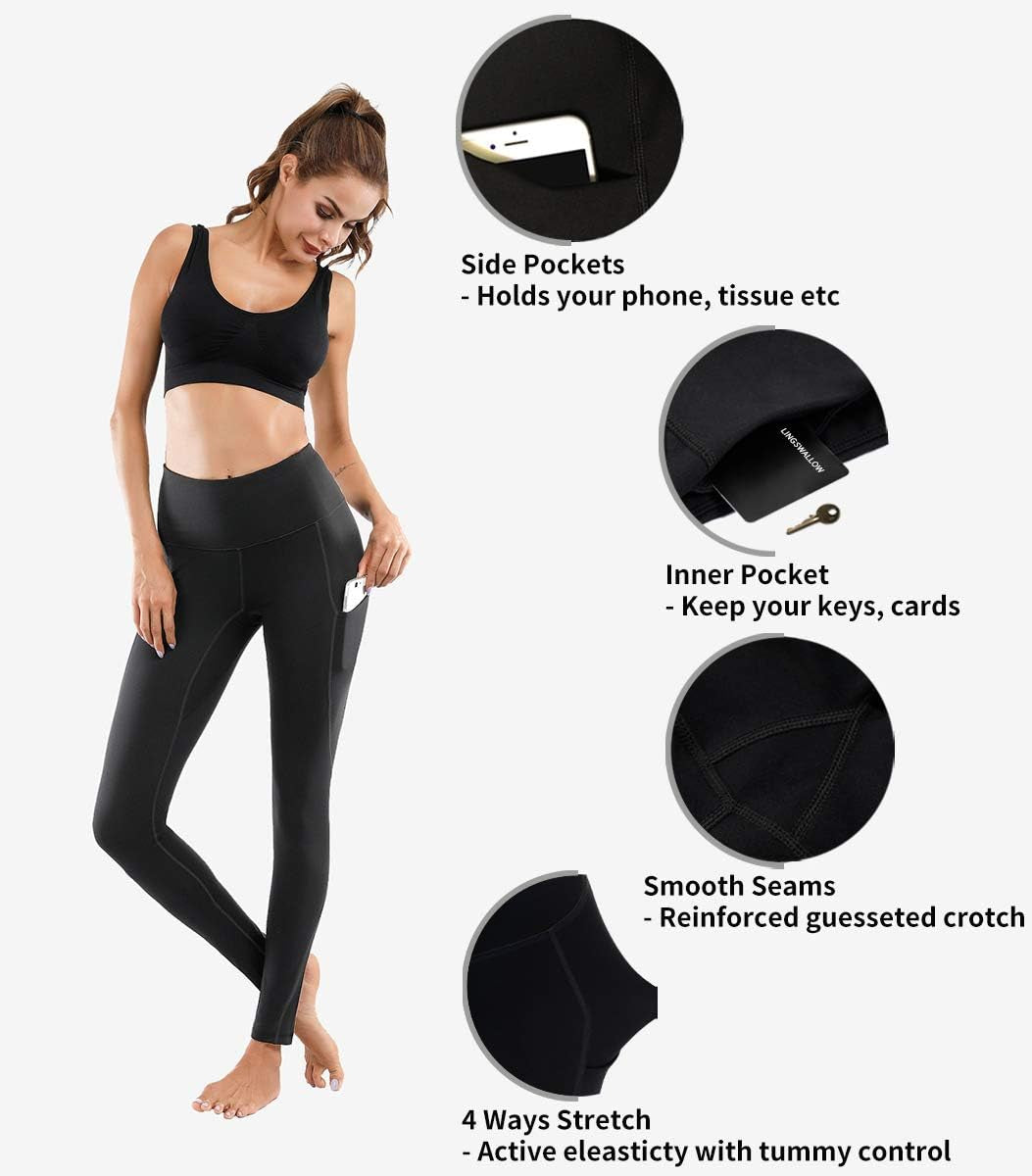 High Waist Yoga Pants - Yoga Pants with Pockets Tummy Control, 4 Ways Stretch Workout Running Yoga Leggings