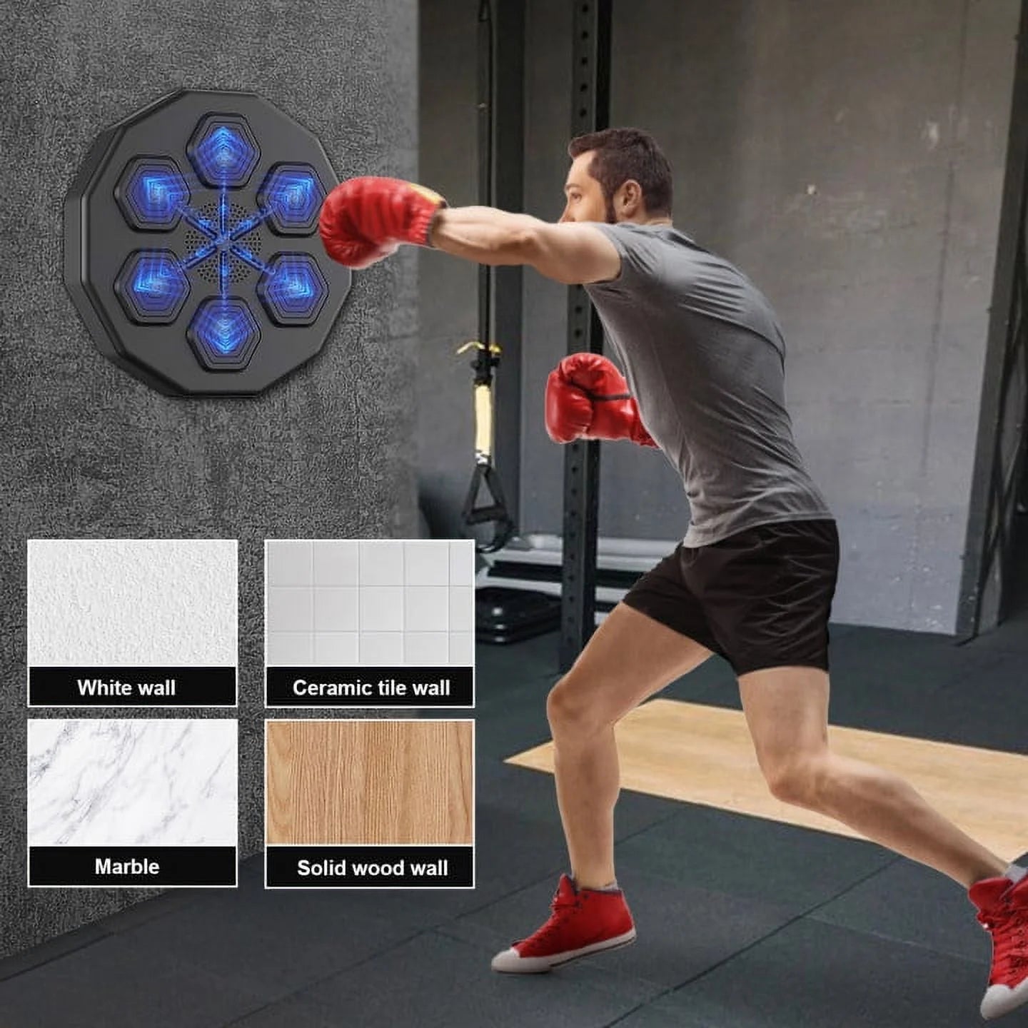 Music Boxing Machine, Smart Bluetooth Connection Boxing Equipment, Fight Reaction Training Boxing Pad, Release Pressure Wall Mounted Punching Equipment with Boxing Gloves