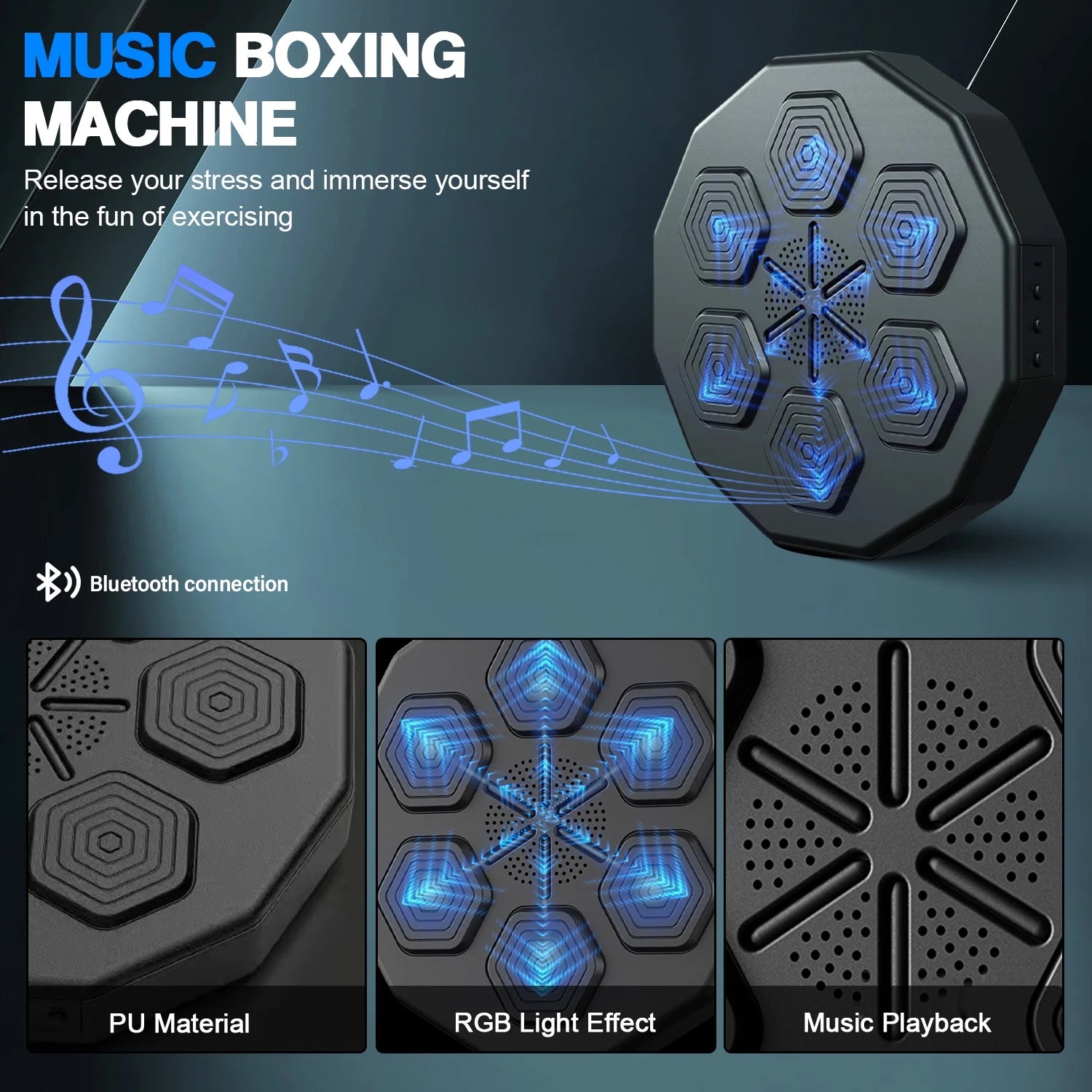 Music Boxing Machine, Smart Bluetooth Connection Boxing Equipment, Fight Reaction Training Boxing Pad, Release Pressure Wall Mounted Punching Equipment with Boxing Gloves