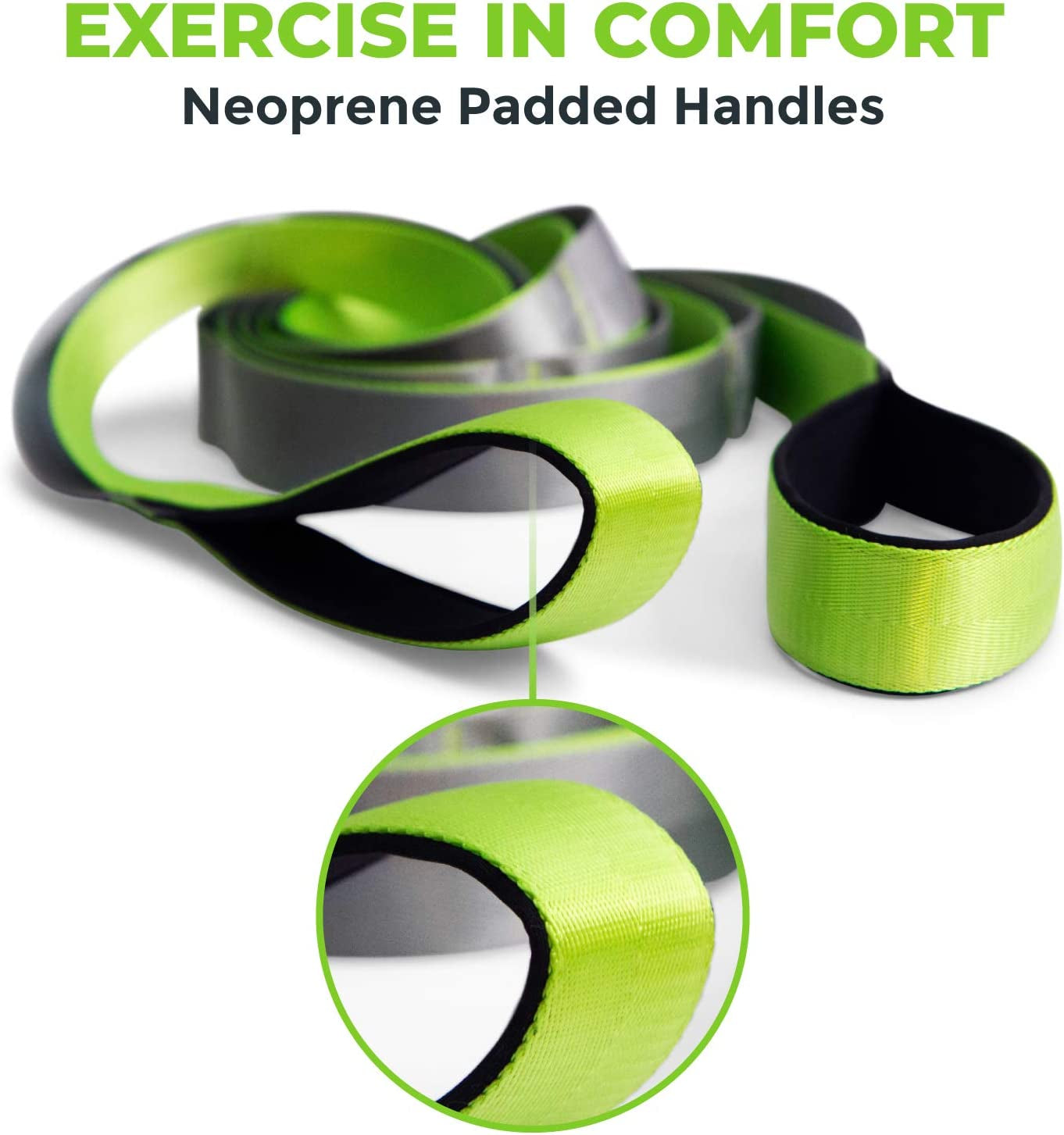 Stretching Strap, Premium Quality Multi-Loop Strap, Neoprene Padded Handles, 12 Loops, 1.5" W X 8' L