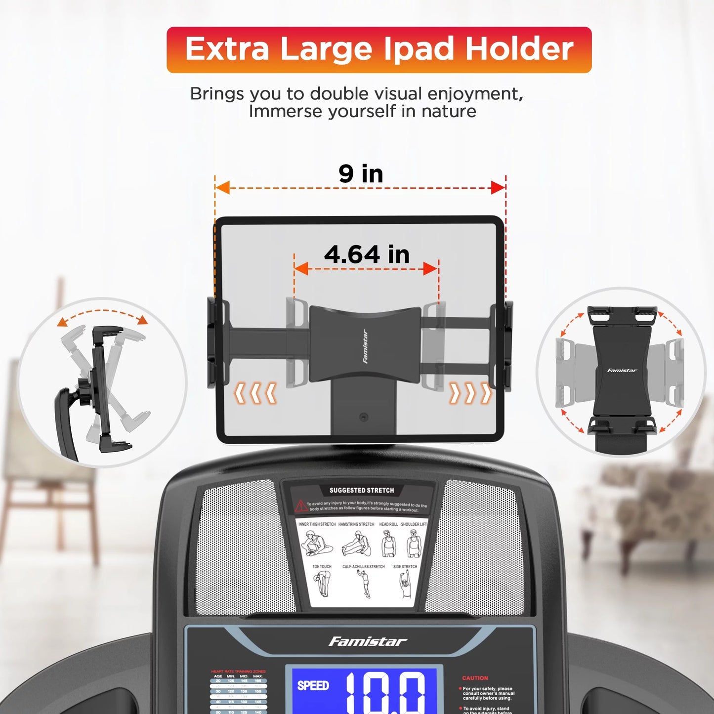 4.5HP Folding Treadmill for Home with 15 Auto Incline, Smart APP, 300Lbs, Hifi Bluetooth Speakers, 64 Programs, 10MPH Speed, Foldable Eletreadmill Running Machine, Knee Strap Gift