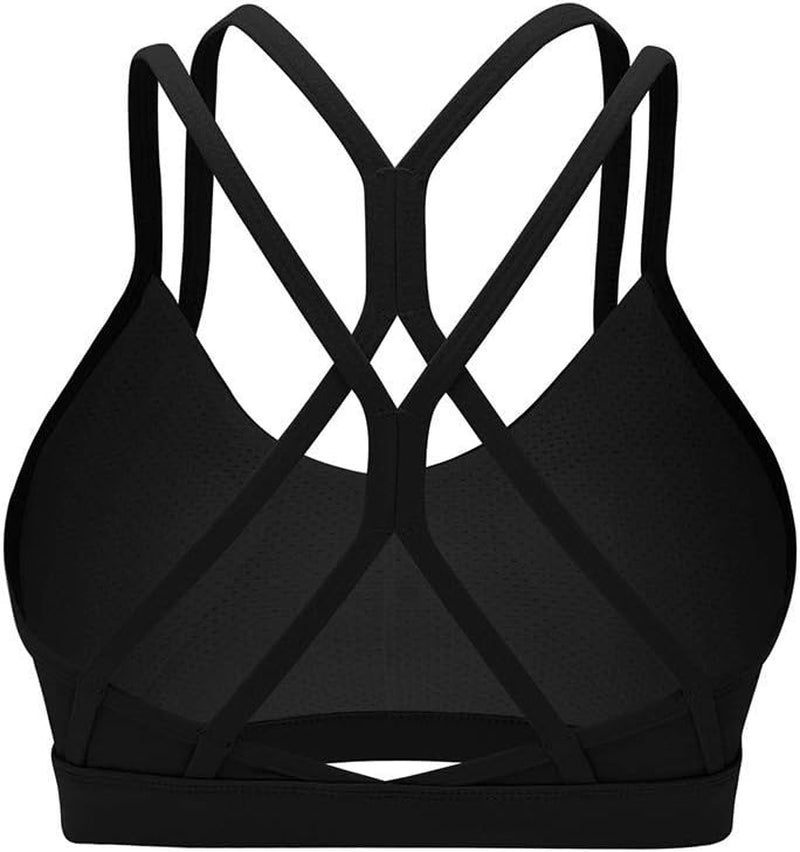 Strappy Sports Bra for Women Crisscross Back Low Impact Workout Yoga Bra with Removable Cups (Sb000002)